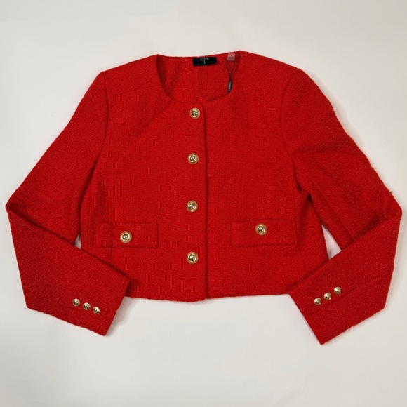 Tahari Jackets & Blazers - Cropped Red Blazer Boucle Crop Short Jacket Chic Ruby Rose Tweed Suit Notch Crew